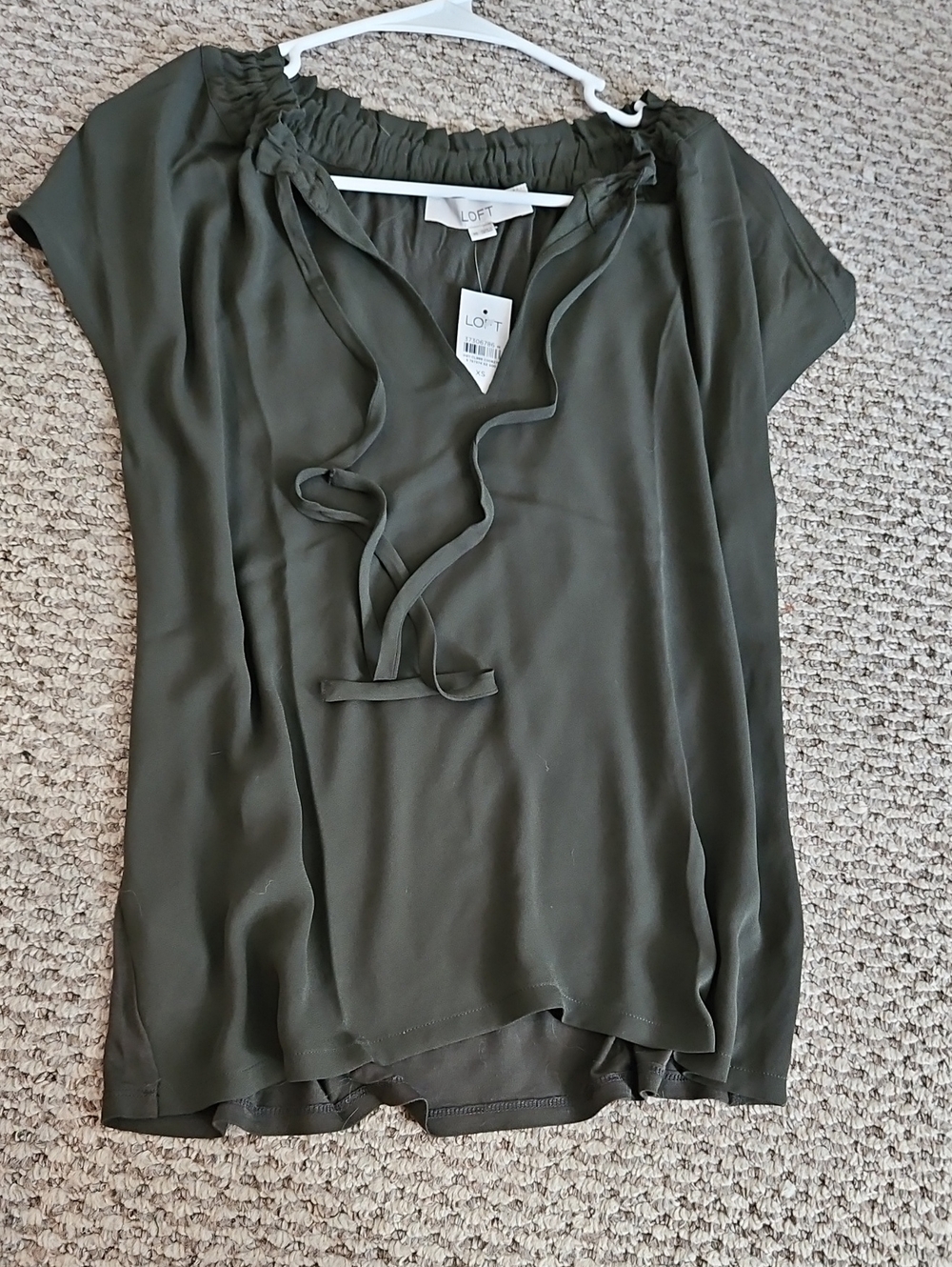 Nwt Loft Green Peasant Tie V Neck Flowy Short Sleeve Top Blouse Xs